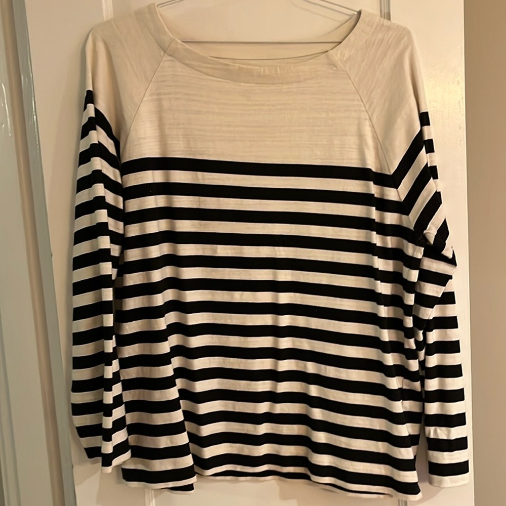 Loft XL dropped shoulder black and cream striped shirt